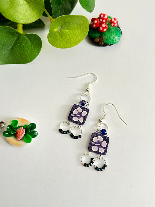 Floral Purple Dangle Earrings
