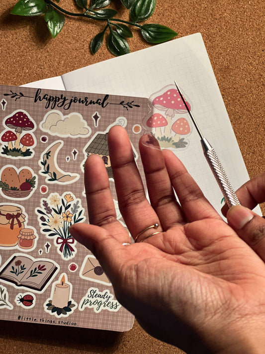 Cottagecore Clear Sticker Sheet - journal planner scrapbook stickers | Transparent deco Stickers