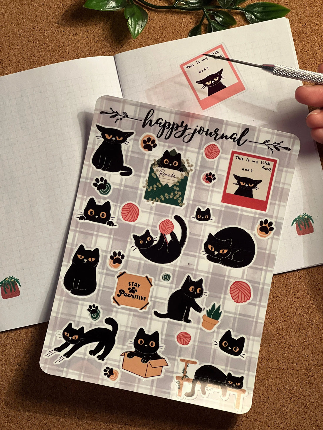 black cat journal sticker