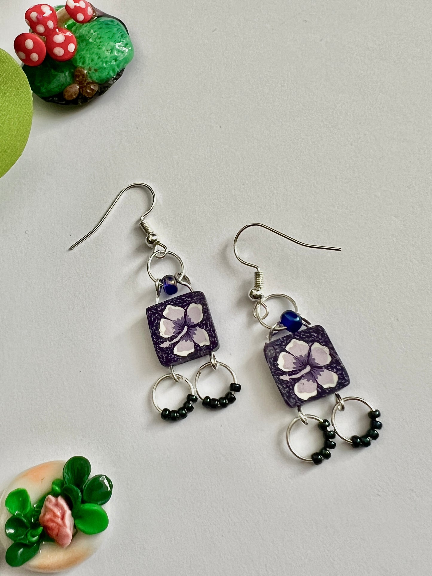 Floral Purple Dangle Earrings