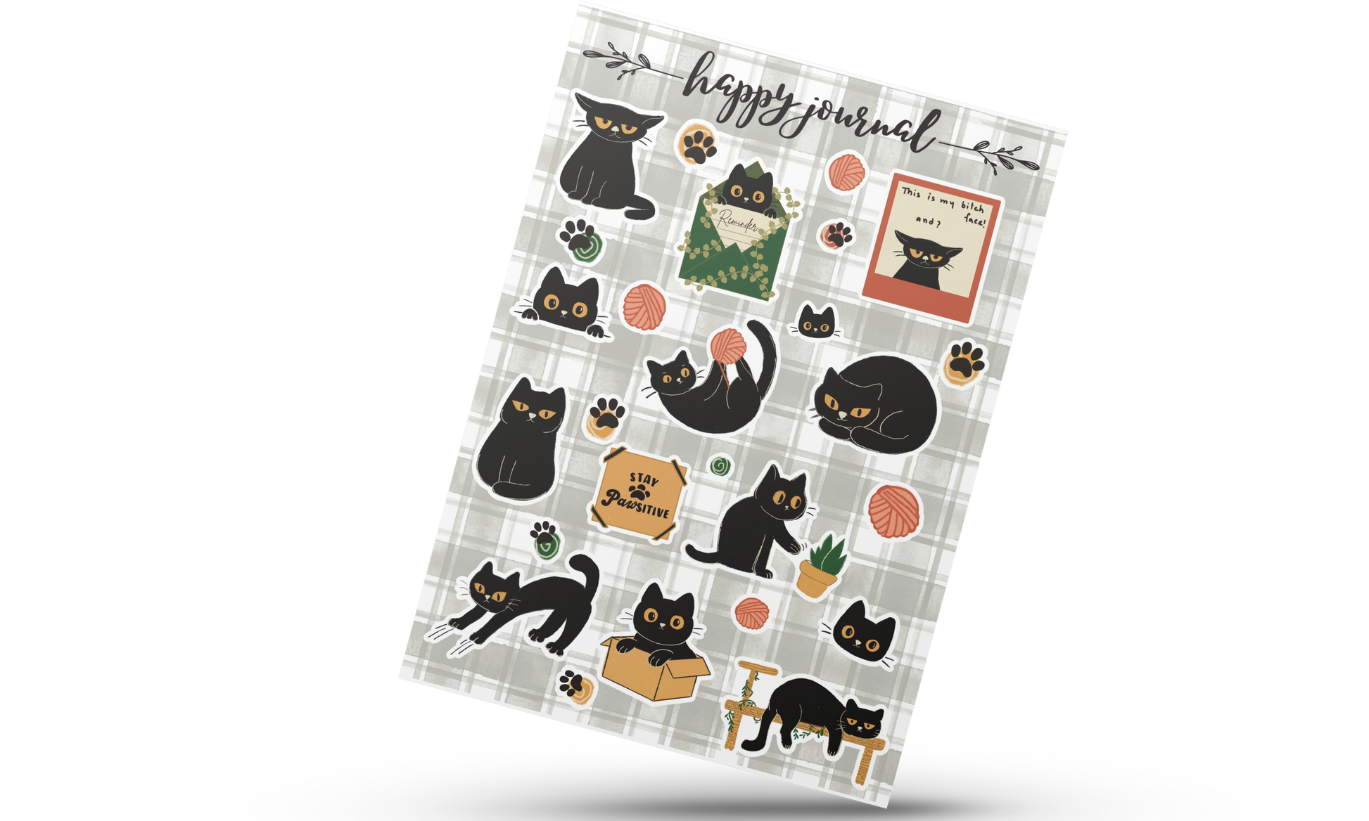Journal with black cat illustrations on a white background