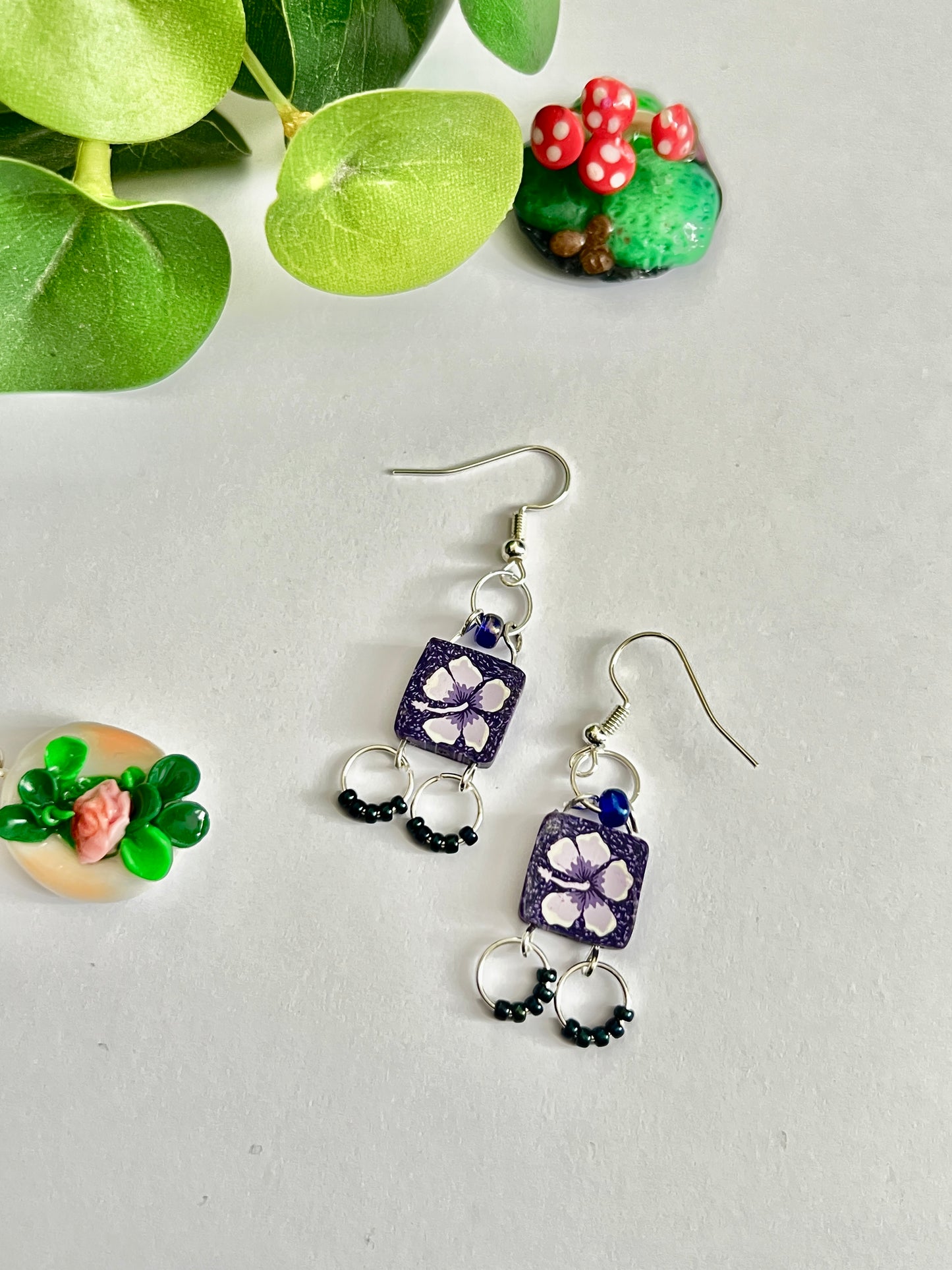 Floral Purple Dangle Earrings