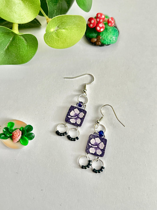Floral Purple Dangle Earrings