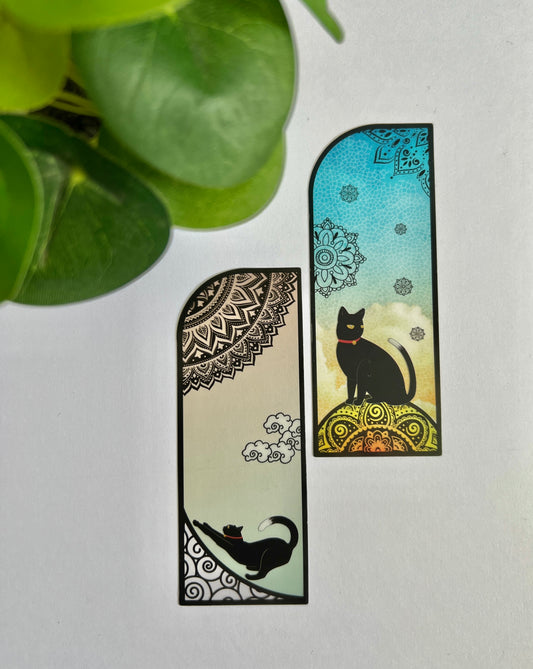 Mystical Mandala Black Cat Bookmark - Set of 2