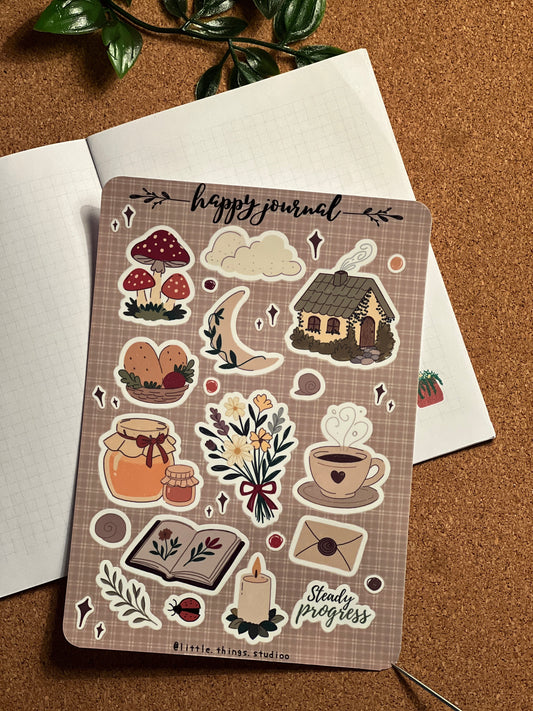Cottagecore Clear Sticker Sheet - journal planner scrapbook stickers | Transparent deco Stickers